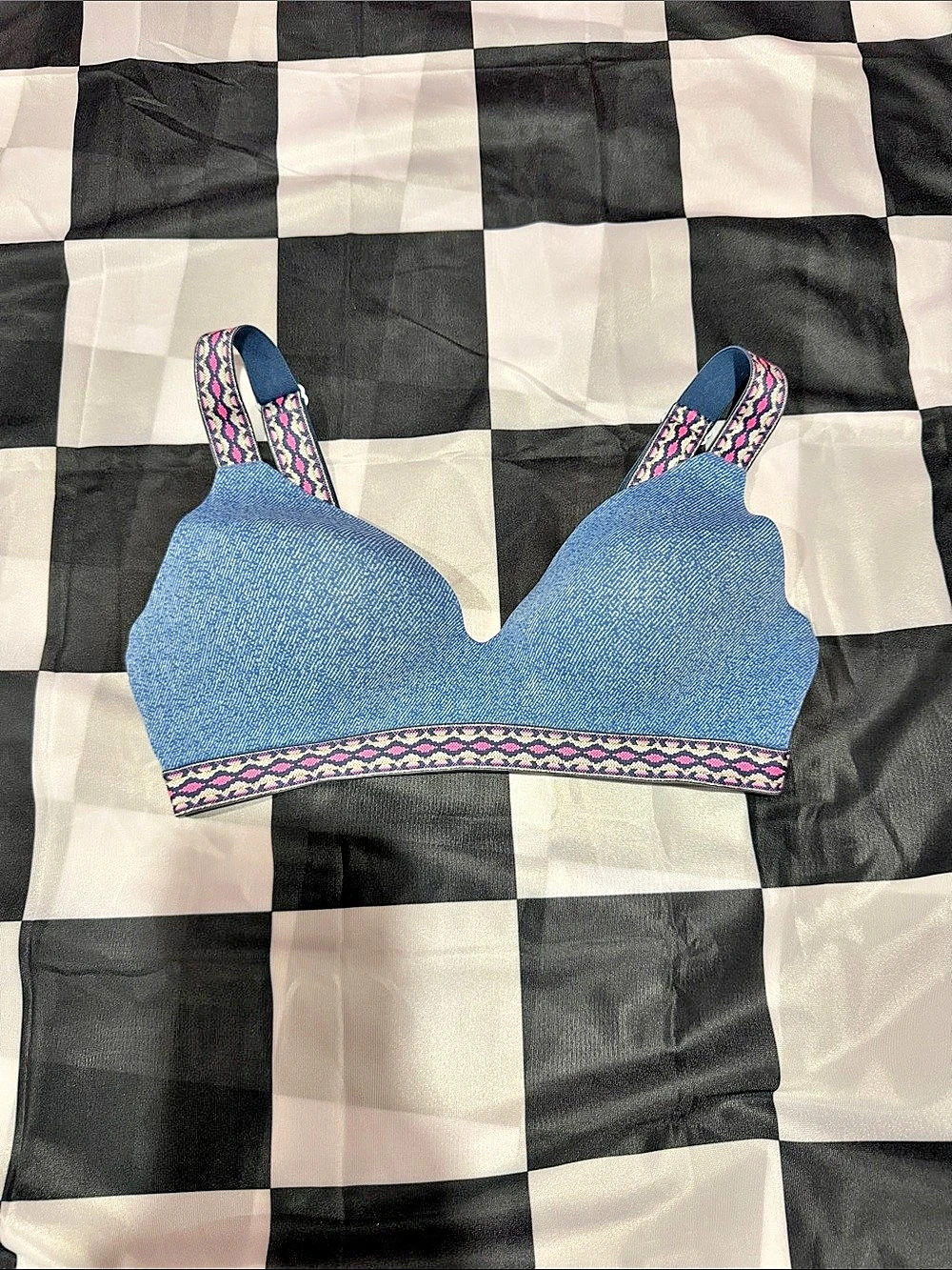 Victoria's Secret Lightly Lined Wireless Bra Seconde Peau Blue & Pink 34C/75